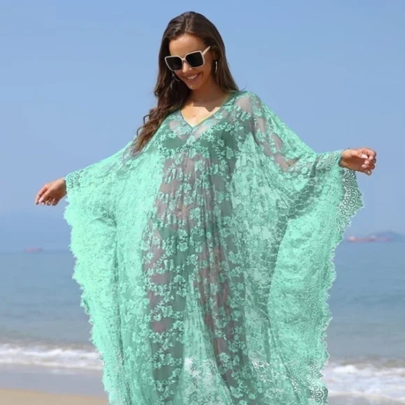 Beach Cover Up Boho Lace Kimono Bikini Robe Swimsuit Bathing Suit Costume Role